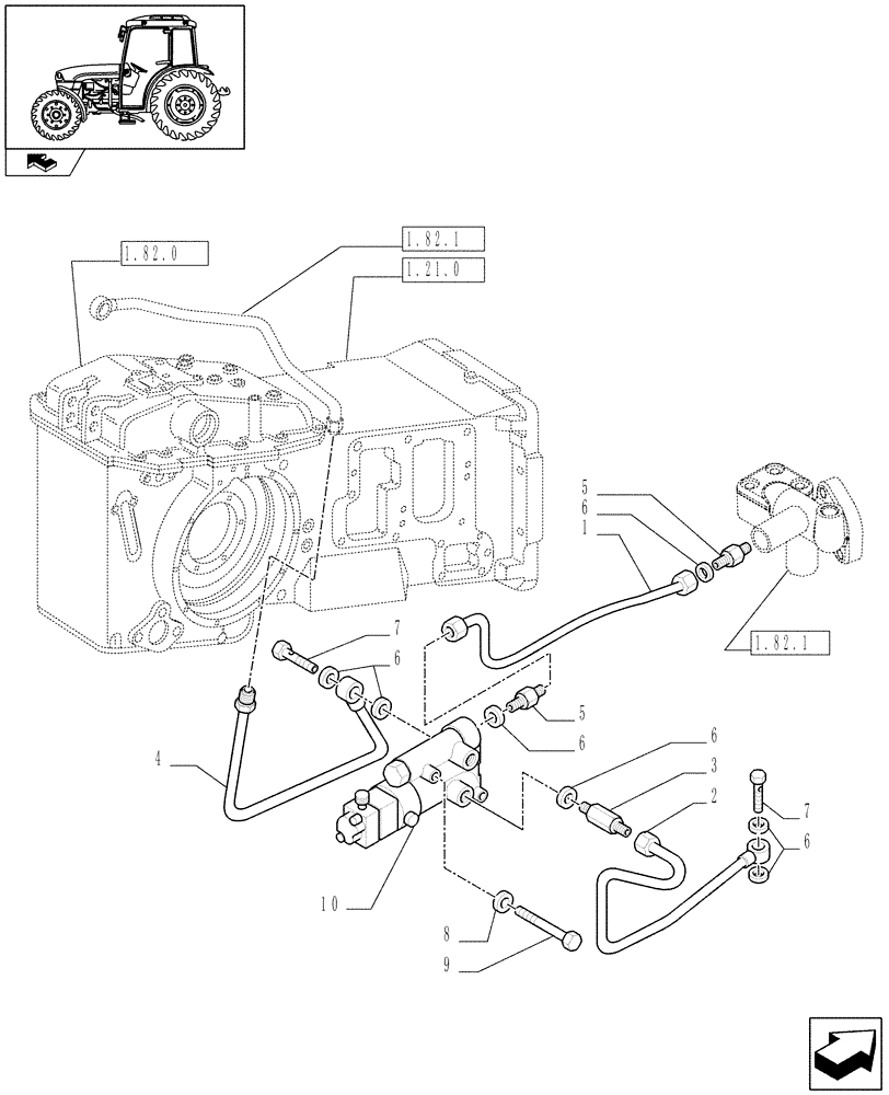 Схема запчастей Case IH FARMALL 95C - (1.82.713[01]) - HYDRAULIC TRAILER BRAKE - PIPES (VAR.330370) (07) - HYDRAULIC SYSTEM