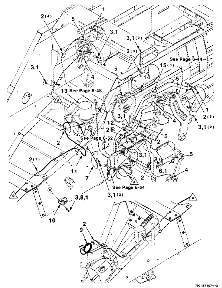 Схема запчастей Case IH 8585 - (6-42) - LUBE ASSEMBLY, FRONT (14) - BALE CHAMBER