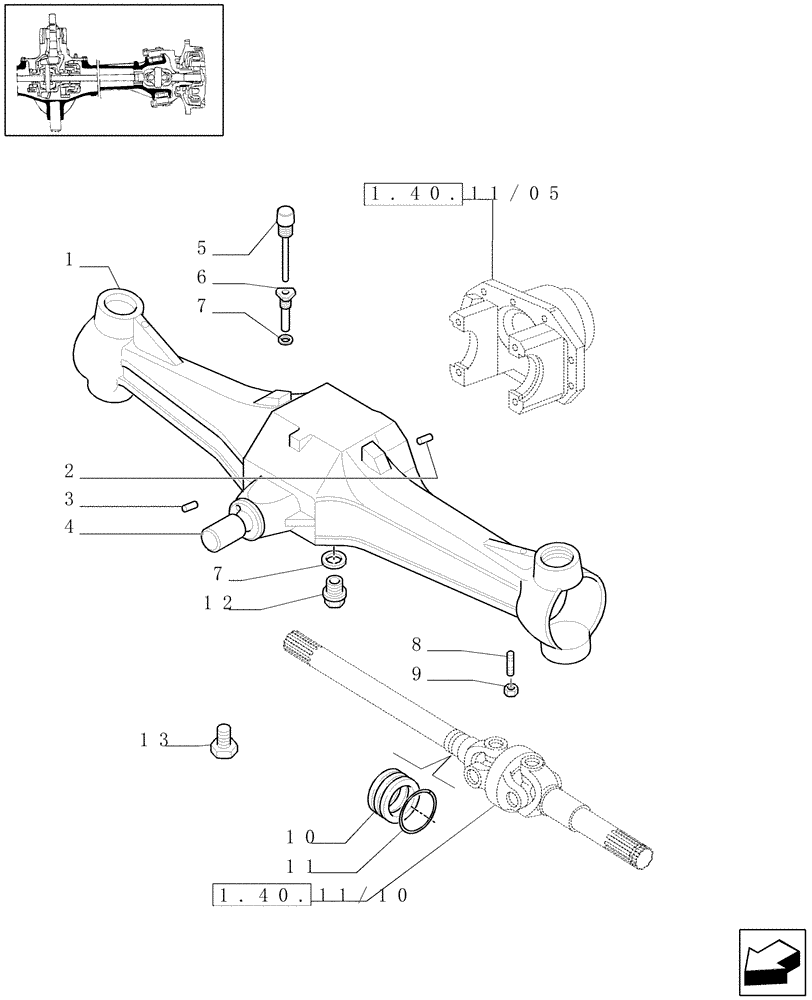 Схема запчастей Case IH JX95 - (1.40.11/01) - (VAR.385) STANDARD FRONT AXLE W/LIMITED SLIP DIFF, W/ FRONT BRAKES (40KM/H) - BOX (04) - FRONT AXLE & STEERING