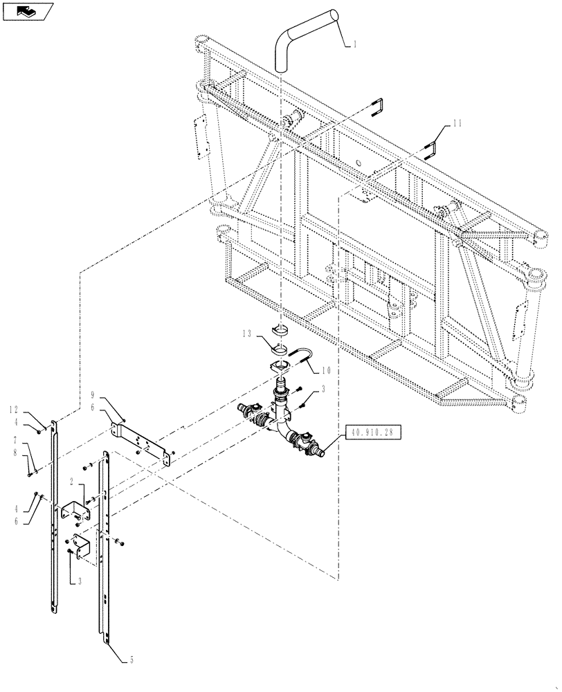 Схема запчастей Case IH 4430 - (40.910.27) - CENTER SECTION PLUMBING, 6 SECTION BOOM, 90/100 BOOM (40 ) - PLUMBING