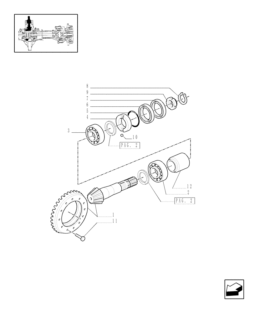 Схема запчастей Case IH MXU125 - (1.40.0/06[01]) - 4WD FRONT AXLE - (STD + VAR. 301-358) BEVEL GEAR PAIR (04) - FRONT AXLE & STEERING