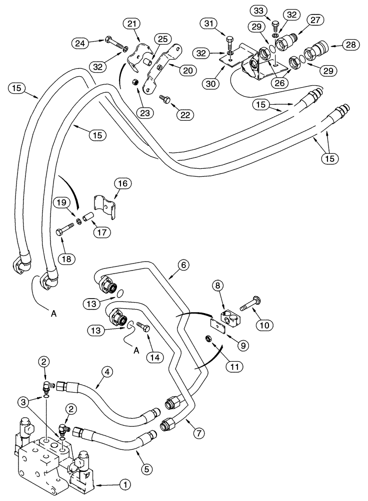 Схема запчастей Case IH 85XT - (08-30) - HYD, ATTACHMENT HIGH FLOW, GEAR, VALVE TO COUPLINGS, N. AMERICAN -JAF0352233, EUROPEAN -JAF0352714 (08) - HYDRAULICS