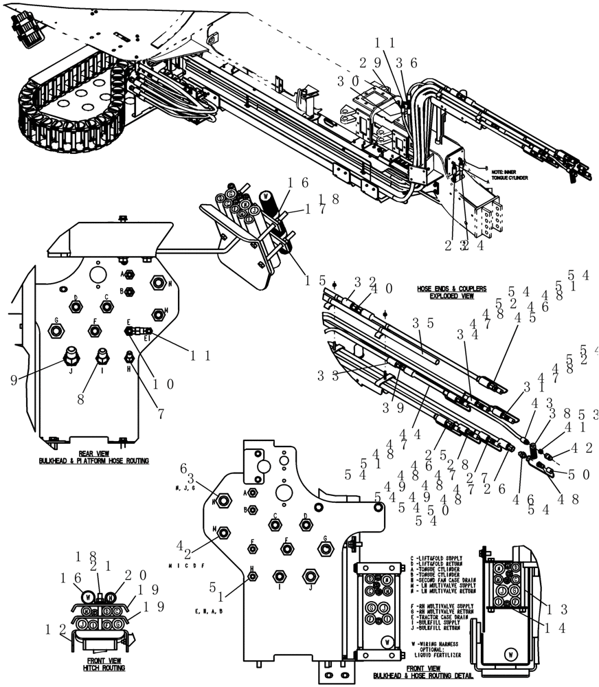 Схема запчастей Case IH 1200PT - (F.10.G[05]) - LAYOUT TAKE UP CARRIER HOSE ROUTING 16/31 ROW (BTW CBJ0011171 AND CBJ022251) F - Frame Positioning