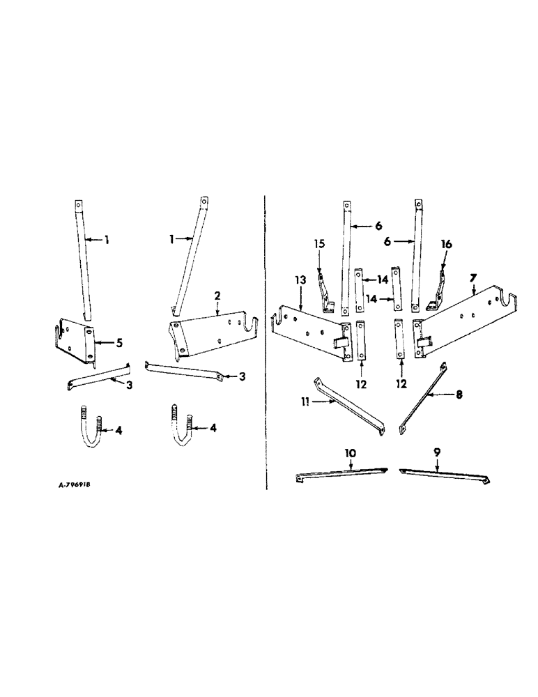 Схема запчастей Case IH DRY - (A-155) - DRY FERTILIZERS, HOPPER FRAME SUPPORT BRACKETS AND BRACES, FOR 500 LB. CAPACITY HOPPERS, FOUR ROW 