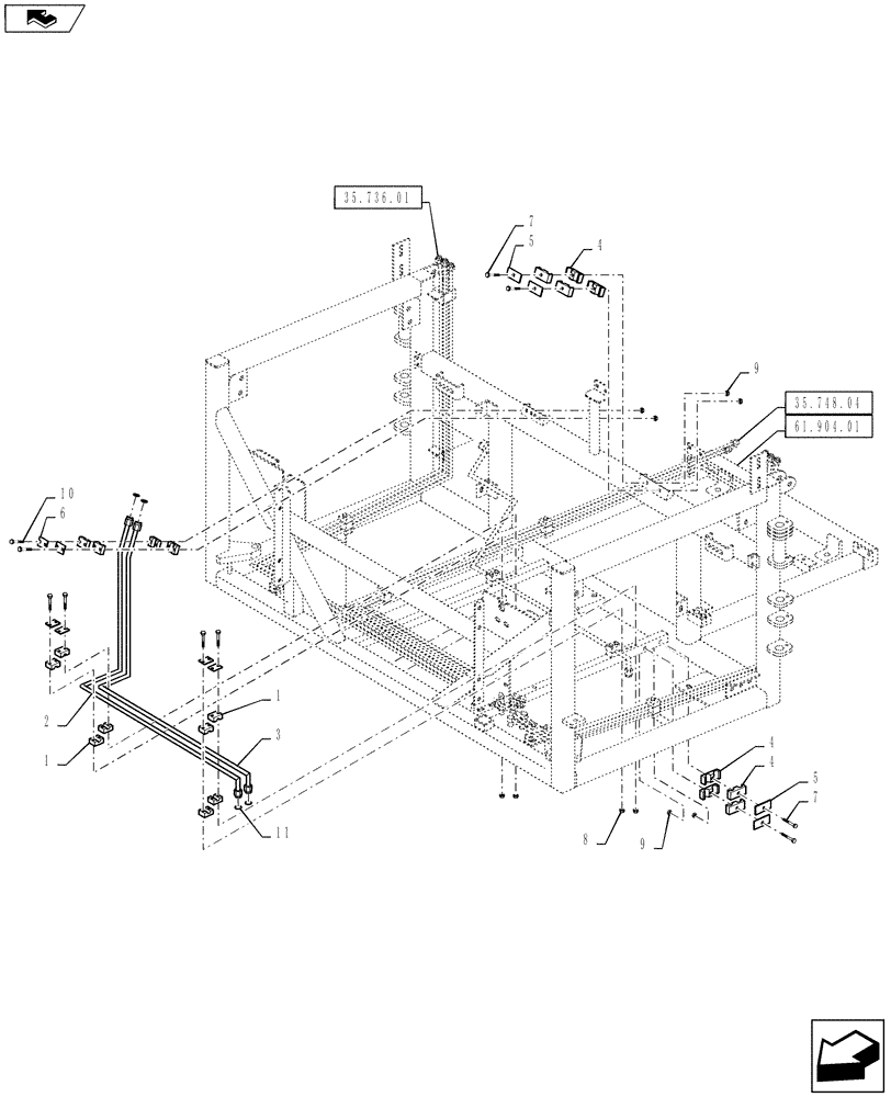 Схема запчастей Case IH 810 - (35.748.09) - TRIPLE BIN HYDRAULIC TUBES (35) - HYDRAULIC SYSTEMS