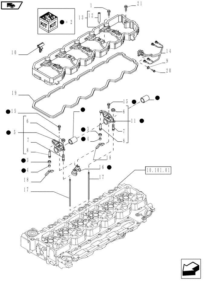 Схема запчастей Case IH MAGNUM 180 - (10.106.02) - ROCKER SHAFT (10) - ENGINE