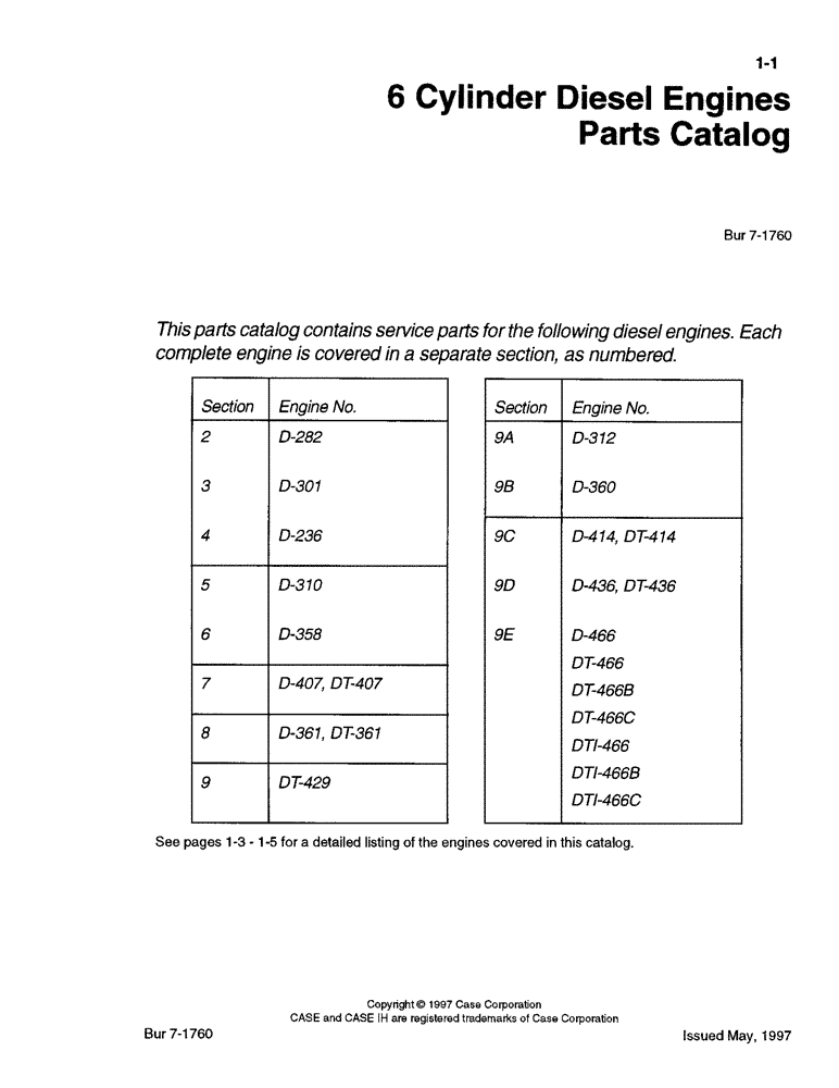 Схема запчастей Case IH DT-466 - (1-01) - 6 CYLINDER DIESEL ENGINES PARTS CATALOG 