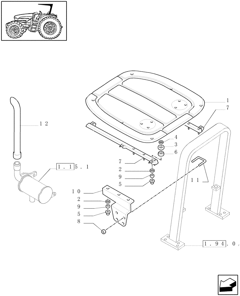 Схема запчастей Case IH JX90U - (1.94.0/03) - (VAR.857) HARD TOP - PLATES & SUPPORTS (10) - OPERATORS PLATFORM/CAB