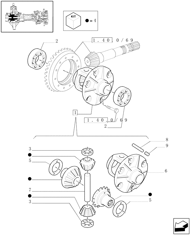 Схема запчастей Case IH JX80U - (1.40.0/78) - (VAR.415) FRONT AXLE CL. 2/BRAKE, FRONT MUDGARD HYDR. DIFF. LOCK. HYDR. TRANSM. - DIFFERENTIAL BOX (04) - FRONT AXLE & STEERING