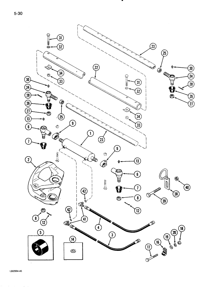 Схема запчастей Case IH 1620 - (5-30) - STEERING CYLINDER AND TIE ROD, POWER GUIDE AXLE (04) - STEERING