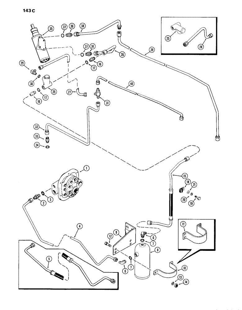 Схема запчастей Case IH 870 - (143C) - STEERING AND BRAKE VALVE SYSTEM, HYDRAULIC BRAKES WITH MECHANICAL SHIFT, 1ST USED TRAC. S/N 8693001 (05) - STEERING