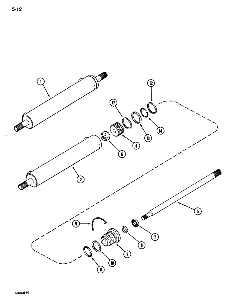 Схема запчастей Case IH 1640 - (5-12) - STEERING CYLINDER ASSEMBLY, COMBINE WITH POWER GUIDE AXLE PRIOR TO P.I.N. JJC0034001 (04) - STEERING