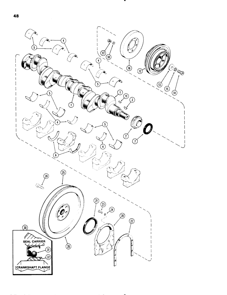 Схема запчастей Case IH 1270 - (048) - CRANKSHAFT AND FLYWHEEL, (451 BDT) DIESEL ENGINE (02) - ENGINE