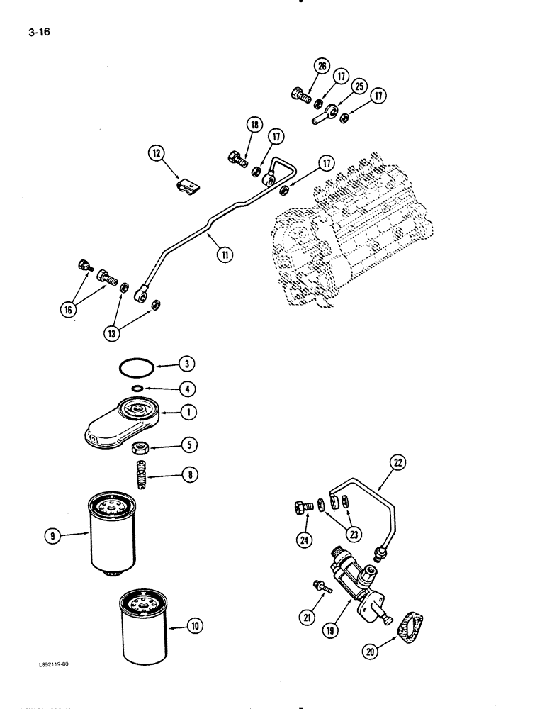 Схема запчастей Case IH 9130 - (3-16) - FUEL FILTER AND TRANSFER PUMP, 6T-830 ENGINE, 6TA-830 ENGINE (03) - FUEL SYSTEM