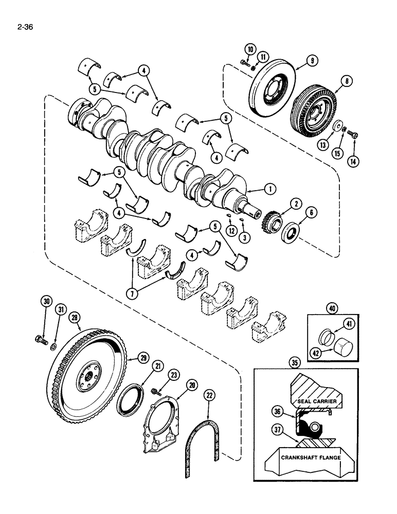 Схема запчастей Case IH 3594 - (2-036) - CRANKSHAFT AND FLYWHEEL, 504BDT DIESEL ENGINE (02) - ENGINE