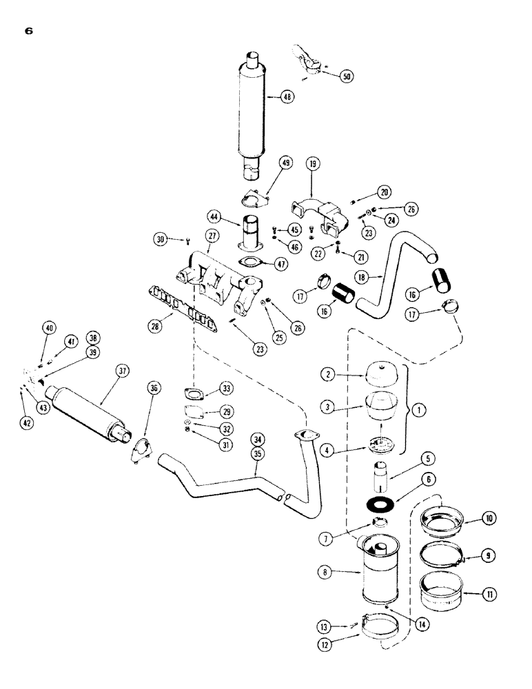 Схема запчастей Case IH 430 - (006) - AIR CLEANER-MANIFOLD-MUFFLER, 430, 148B, SPARK IGNITION ENGINE (02) - ENGINE