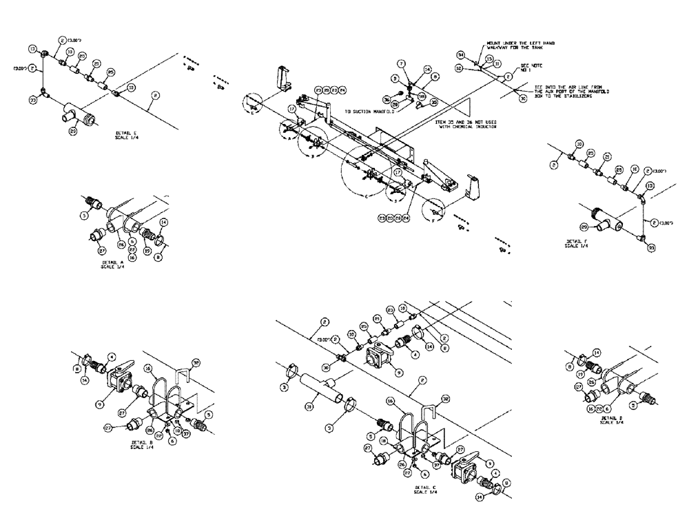 Схема запчастей Case IH 610 - (05-001) - LIQUID RECOVERY 70/30" Liquid Plumbing