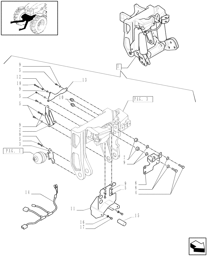 Схема запчастей Case IH PUMA 180 - (1.81.9/03[05]) - (VAR.091) FRONT HPL FOR MID MOUNT REMOTES WITH PTO, WITH AUX. COUPLERS - BRACKETS - D5721 (07) - HYDRAULIC SYSTEM