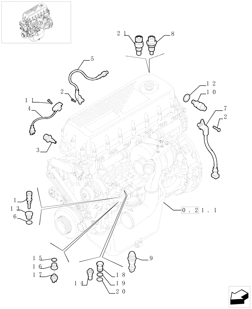 Схема запчастей Case IH F2BE0684A B003 - (0.17.1[01]) - MOTOR SENSORS (504067165 - 504067160) 