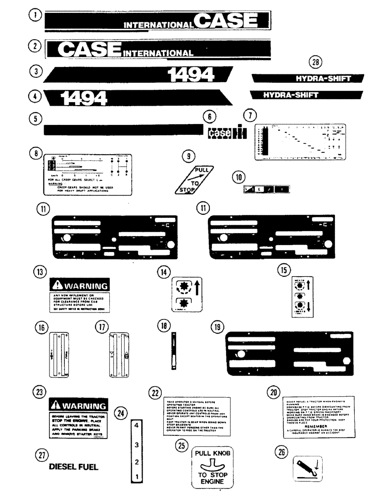 Схема запчастей Case IH 1494 - (9-438) - DECALS, TRACTORS WITH CAB, P.I.N. 11518201 AND AFTER (09) - CHASSIS/ATTACHMENTS