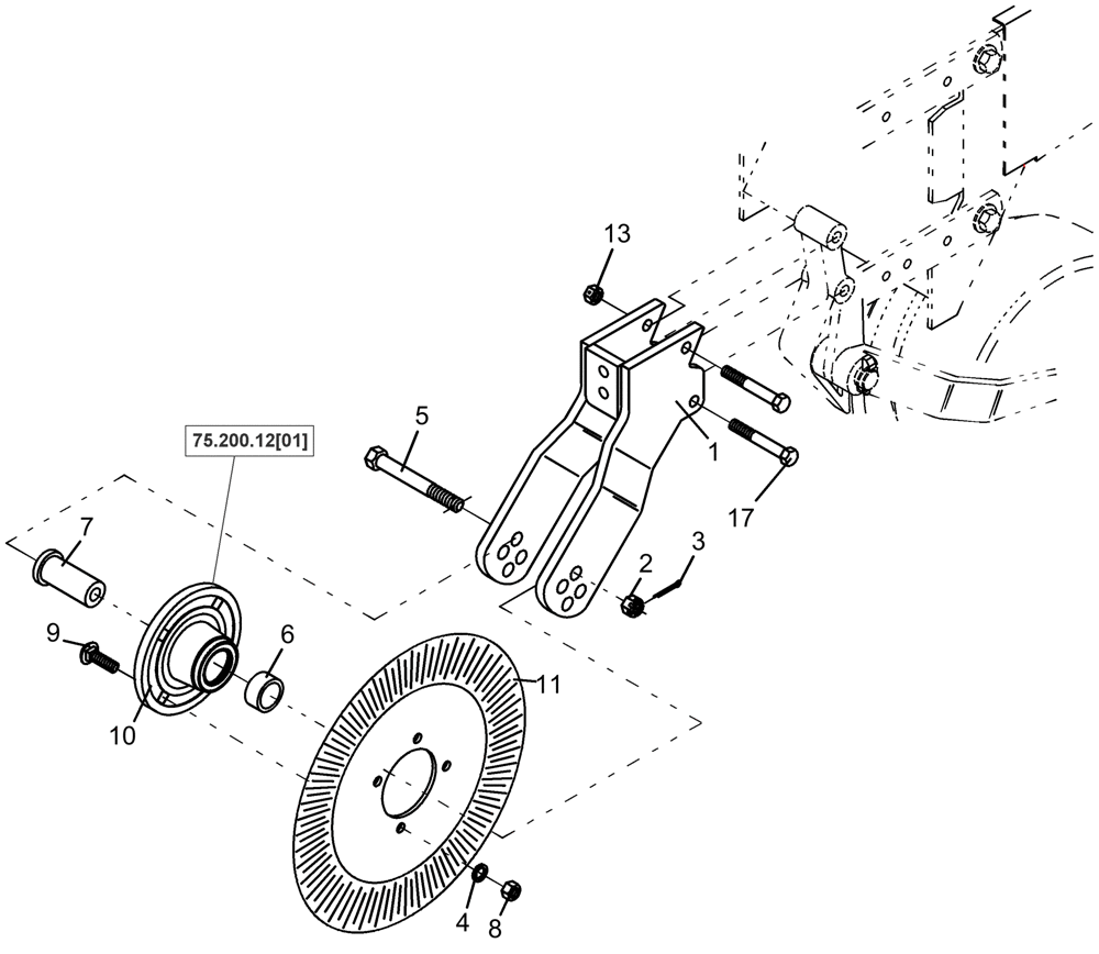 Схема запчастей Case IH 1250 - (75.200.12) - ROW UNIT - ATTACHMENT, 25 WAVE MOUNTED COULTER (75) - SOIL PREPARATION