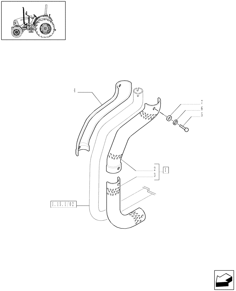 Схема запчастей Case IH JX70 - (1.15.1/03[01]) - (VAR.135) HORIZONTAL EXHAUST SHIELD GUARD PROTECTION (02) - ENGINE EQUIPMENT