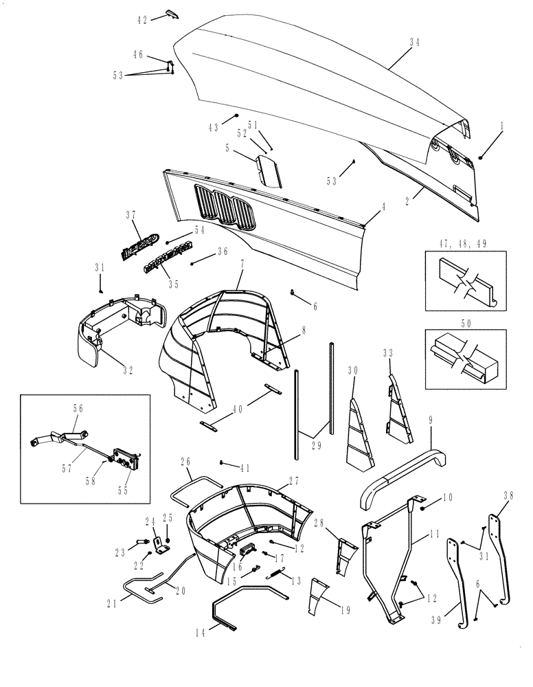 Схема запчастей Case IH MAGNUM 255 - (09-08) - HOOD - TILTING (09) - CHASSIS/ATTACHMENTS