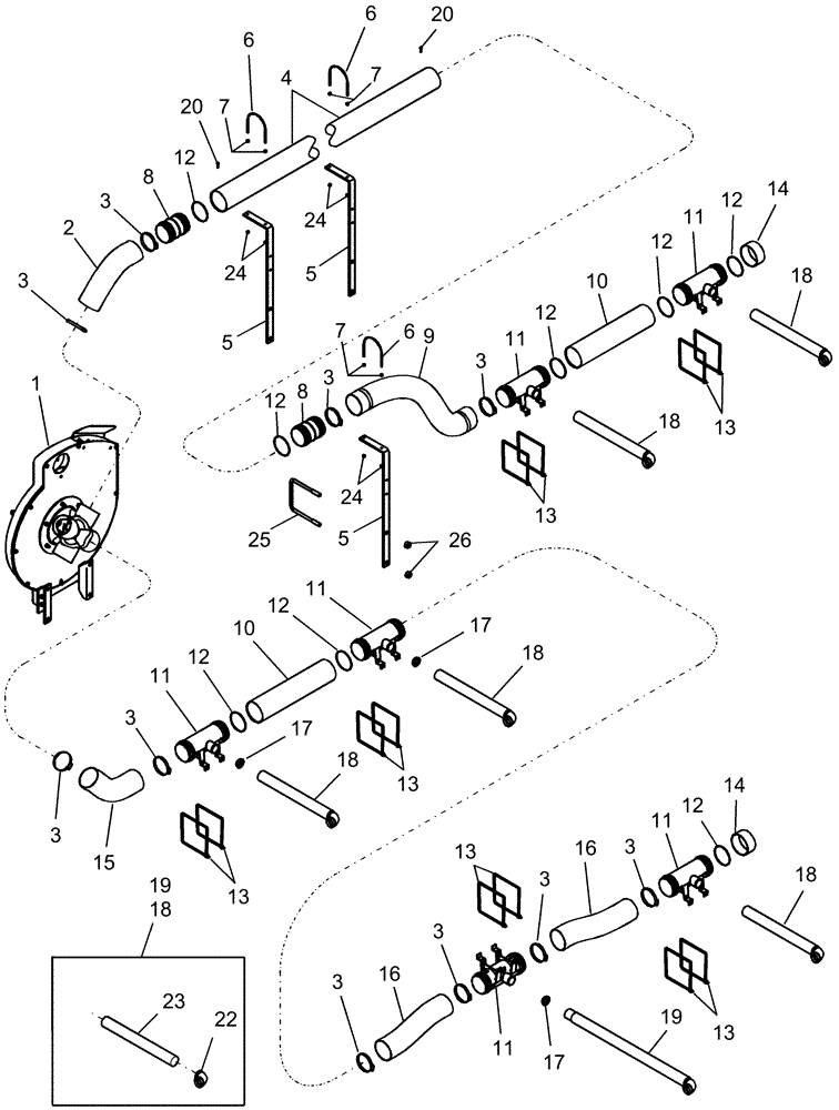 Схема запчастей Case IH 1240 - (39.110.11) - VACUUM AIR SYSTEM - 12 ROW (39) - FRAMES AND BALLASTING