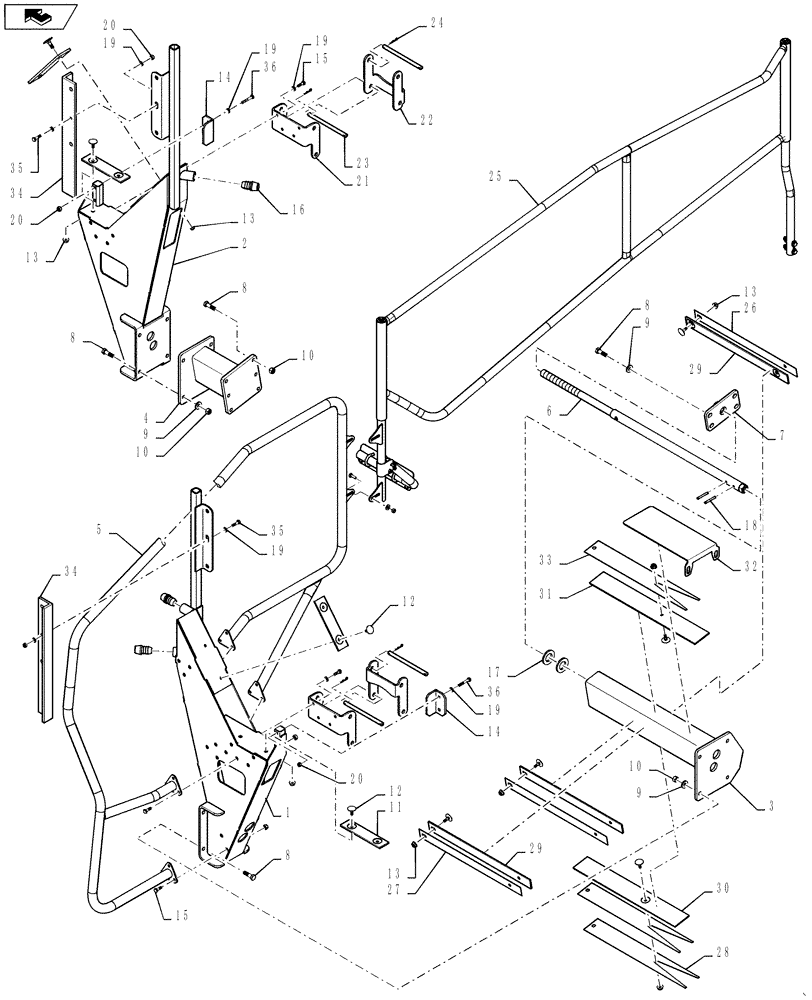 Схема запчастей Case IH 4420 - (04-034) - CRADLE/HANDRAIL ASSEMBLY, 120’ BOOM Suspension & Frame