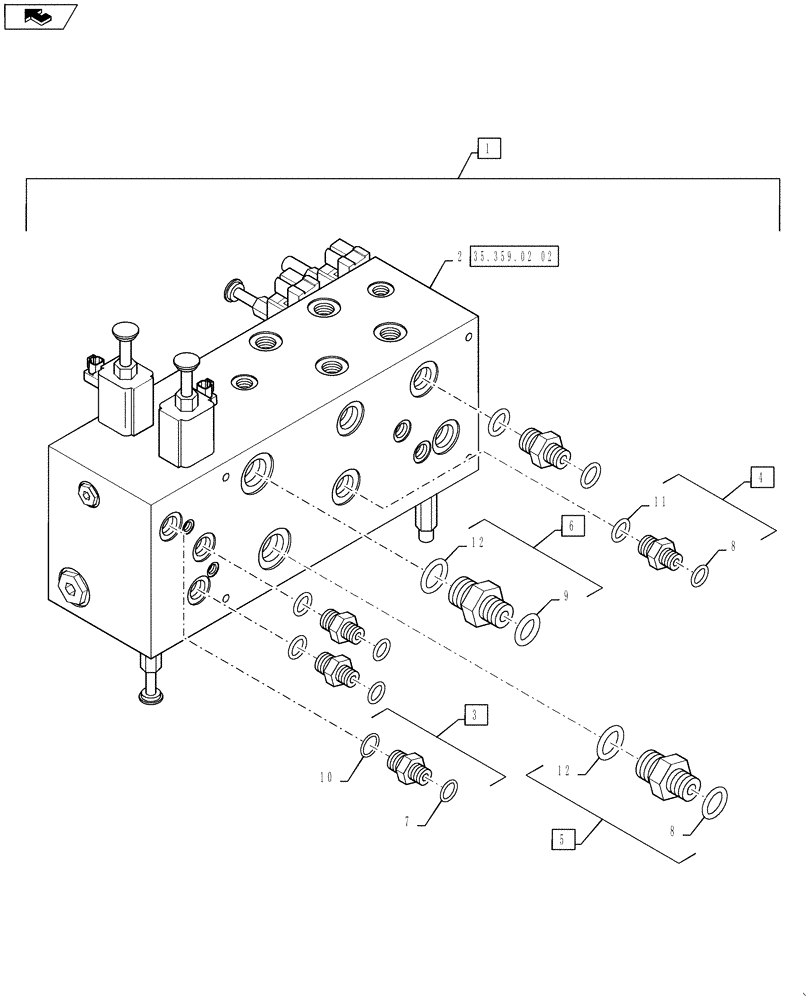 Схема запчастей Case IH 810 - (35.359.02[01]) - VALVE WITH FITTINGS, SINGLE BIN (35) - HYDRAULIC SYSTEMS