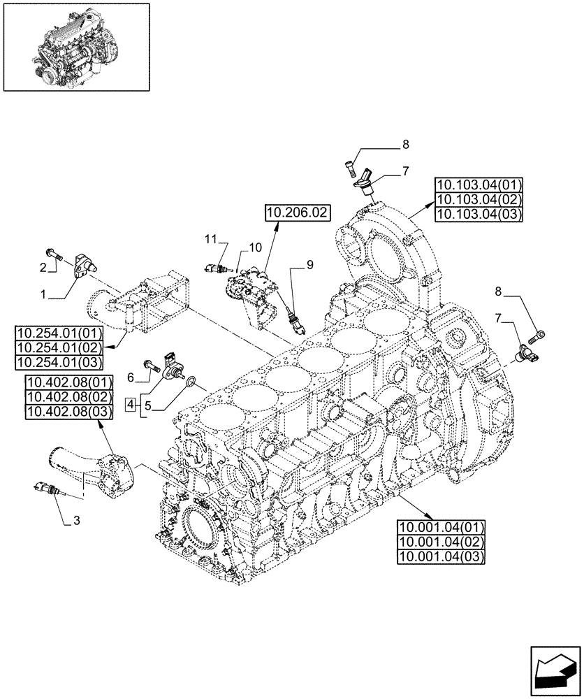 Схема запчастей Case IH 9120 - (55.414.01[02]) - ENGINE SENSORS - 9120 (55) - ELECTRICAL SYSTEMS