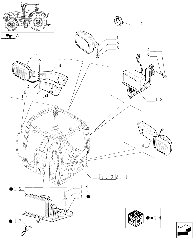 Схема запчастей Case IH MAXXUM 110 - (1.75.7/03) - WORKLAMPS FOR ROOF WITH HIGH PROFILE (VAR.330786) (06) - ELECTRICAL SYSTEMS