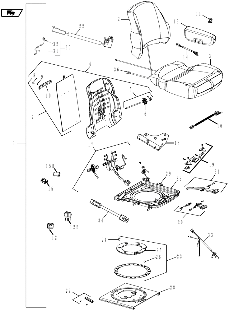 Схема запчастей Case IH MAGNUM 180 - (90.124.02) - CUSHION ASSEMBLY, SEAT (90) - PLATFORM, CAB, BODYWORK AND DECALS