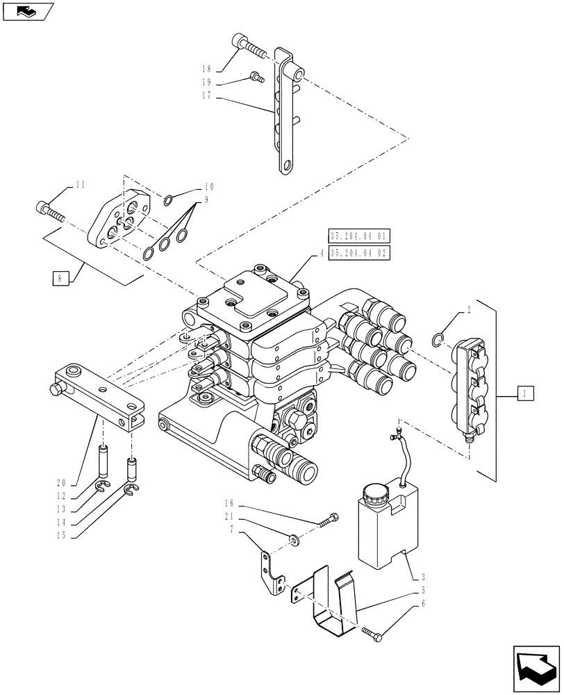 Схема запчастей Case IH PUMA 145 - (35.204.03) - VAR - 335844 - MECHANICAL REAR REMOTE CONTROL VALVES - MOUNTING & ATTACHMENTS - 3 VALVE W/ POWER BEYOND (35) - HYDRAULIC SYSTEMS