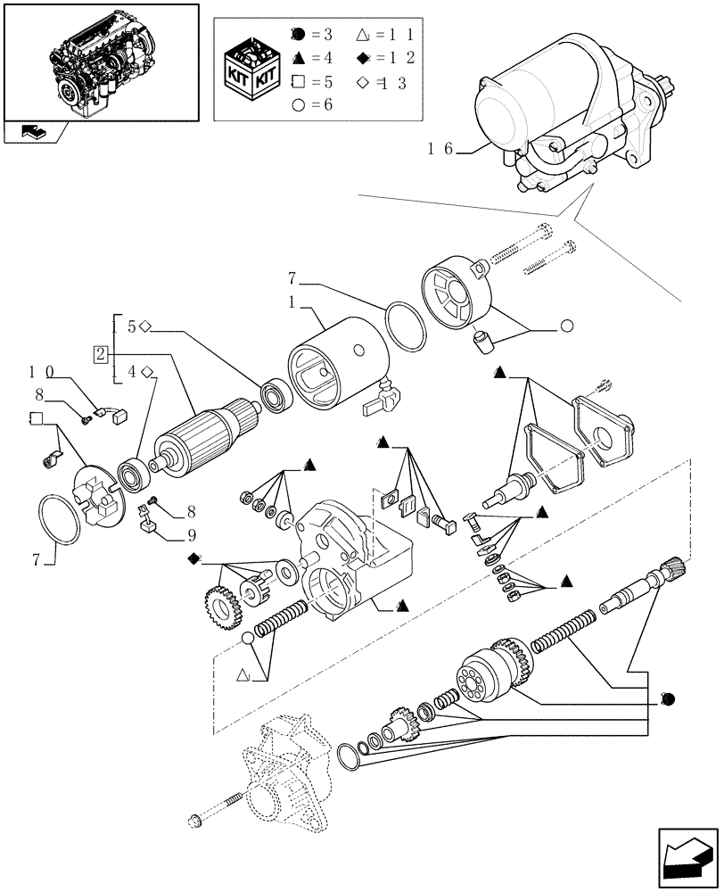 Схема запчастей Case IH F3CE0684E E004 - (0.36.0/ A) - STARTER MOTOR - COMPONENTS (99486046) 