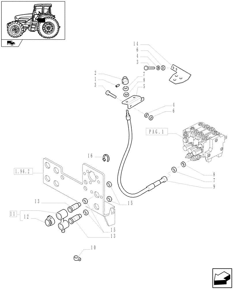 Схема запчастей Case IH FARMALL 105U - (1.82.7/06[02]) - THREE CONTROL VALVES (BOSCH) - QUICK COUPLINGS - FLEXIBLE CABLE (VAR.330358) (07) - HYDRAULIC SYSTEM