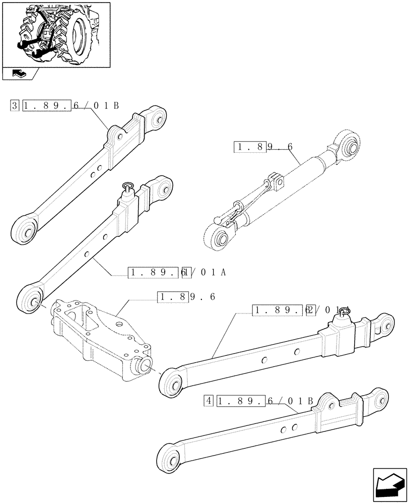 Схема запчастей Case IH FARMALL 105U - (1.89.6/01) - 3 POINT LINKAGE WITH CAT.2 FLEXIBLE ENDS FOR MDC (VAR.330902) (09) - IMPLEMENT LIFT