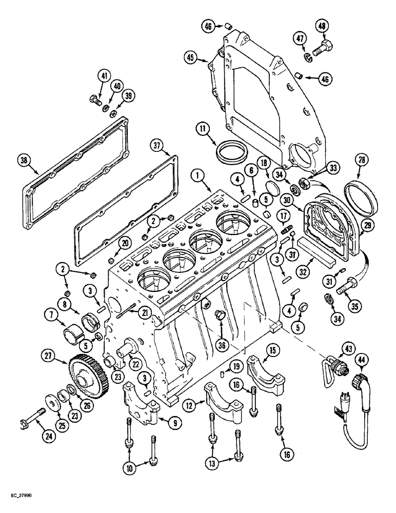 Схема запчастей Case IH 4240 - (2-56) - CYLINDER BLOCK, SIDE COVER AND FLYWHEEL HOUSING, ENGINE HEATER KIT (02) - ENGINE