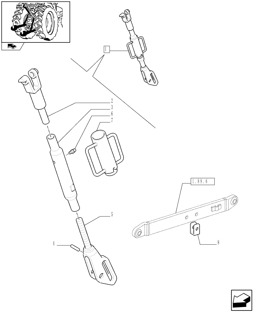 Схема запчастей Case IH FARMALL 90 - (1.89.6/02) - RH SIDE ADJUSTABLE TIE ROD WITH FLEXIBLE ENDS (VAR.336934) (09) - IMPLEMENT LIFT