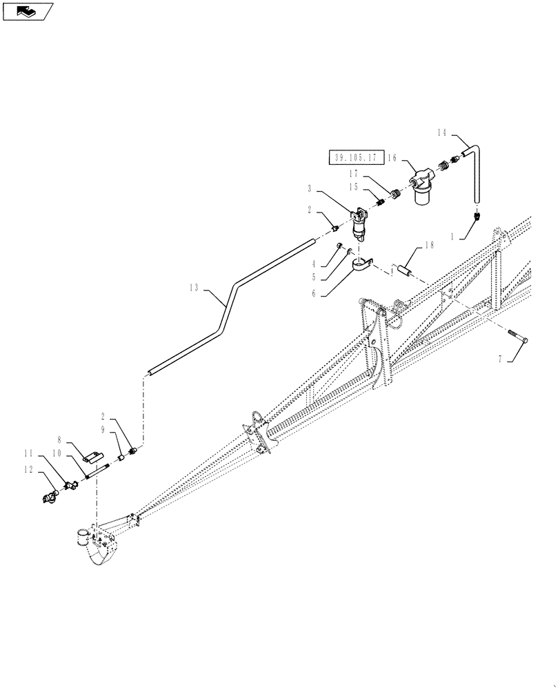 Схема запчастей Case IH 3330 - (39.105.10) - NOZZLE GROUP 90 BOOM, FENCE ROW, BSN Y9T026406 (39) - FRAMES AND BALLASTING