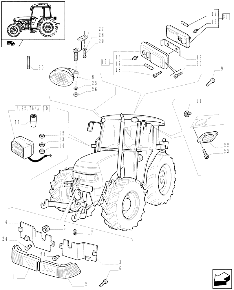 Схема запчастей Case IH FARMALL 65C - (1.92.76[01]) - LIGHTING COMPONENTS - W/CAB (10) - OPERATORS PLATFORM/CAB