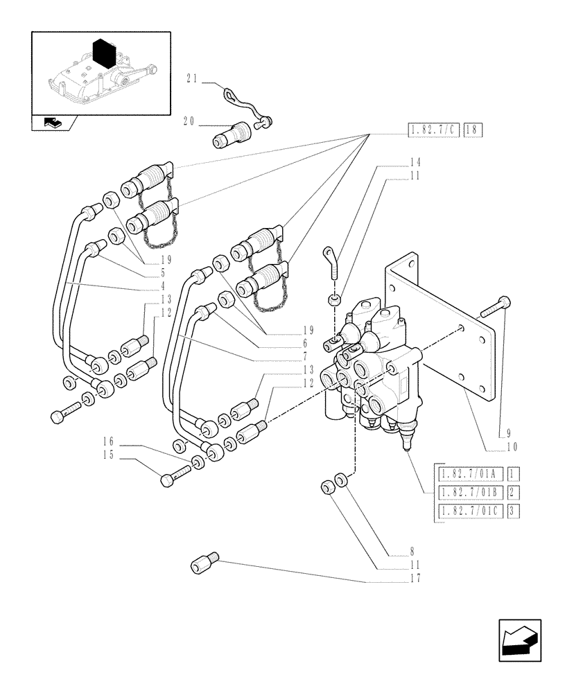 Схема запчастей Case IH FARMALL 90 - (1.82.7/01[01]) - 2 CONTROL VALVES - CONTROL VALVES AND QUICK COUPLINGS (VAR.335368-335413-335417) (07) - HYDRAULIC SYSTEM