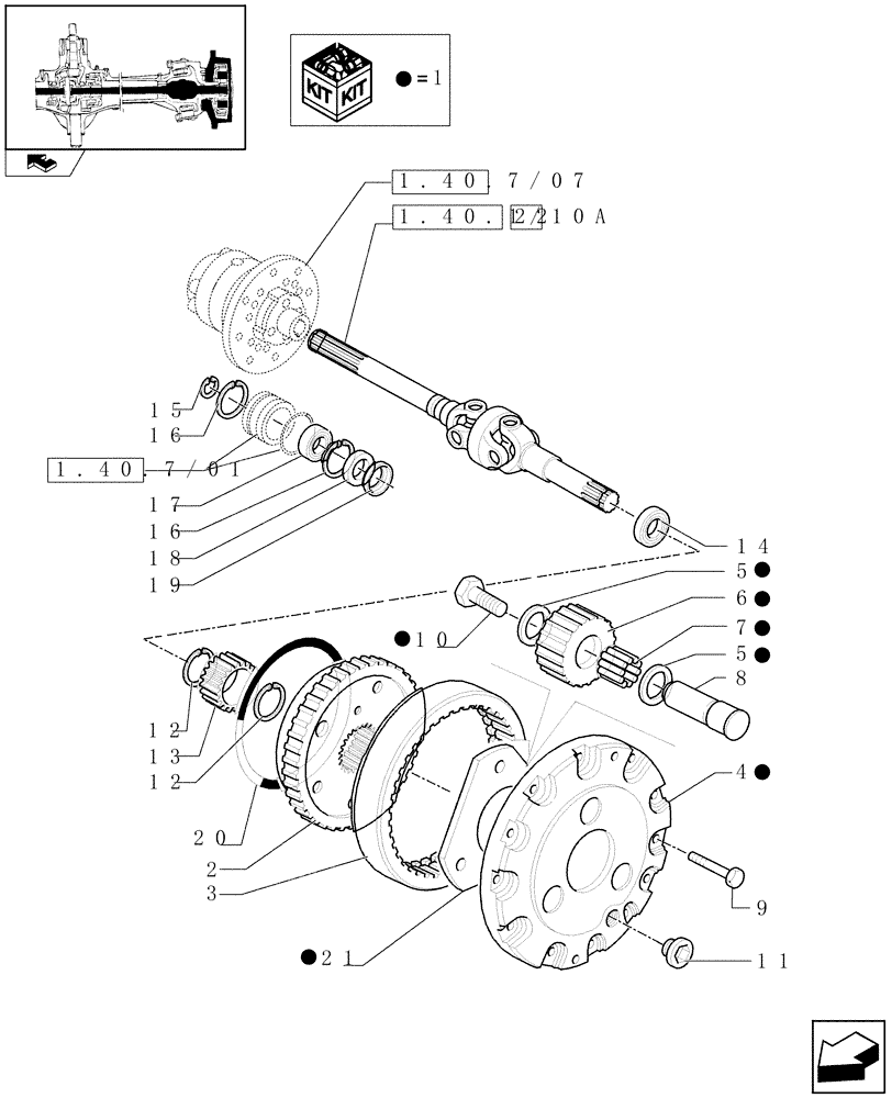 Схема запчастей Case IH FARMALL 90 - (1.40.7/10) - CLASS 2 FRONT AXLE WITH 2ND STEERING CYL.& LIMITED SLIP (40KM/H) - DIFF.GEARS AND SHAFT (VAR.335542-743906-743552) (04) - FRONT AXLE & STEERING