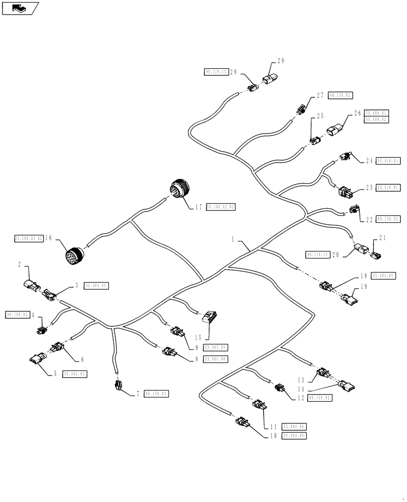 Схема запчастей Case IH 4430 - (55.100.04) - CAB ROOF HARNESS (55) - ELECTRICAL SYSTEMS