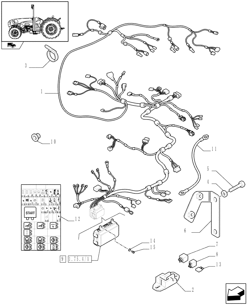 Схема запчастей Case IH FARMALL 105V - (1.75.4/09) - MAIN HARNESS WITHOUT MECHANICAL BATTERY ISOLATOR - L/CAB (VAR.334308 / 743512; VAR.331308-332308-338308) (06) - ELECTRICAL SYSTEMS