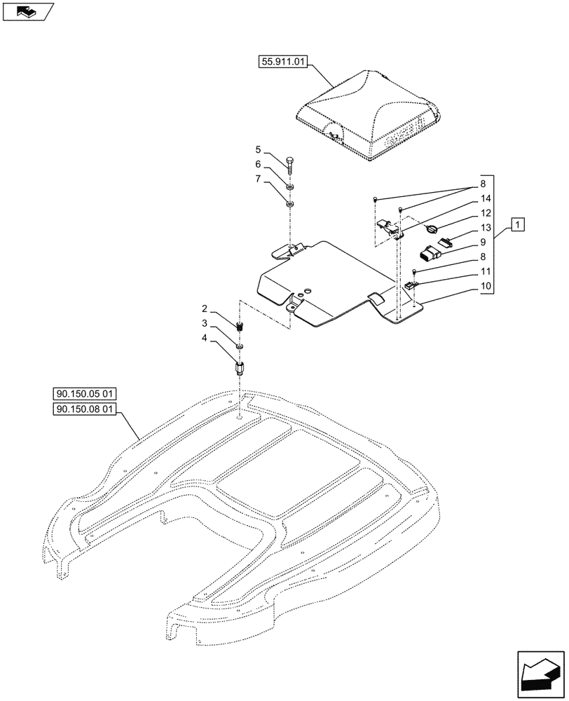 Схема запчастей Case IH PUMA 160 - (55.911.02[01]) - VAR - 330077, 331077 - GPS RECEIVER - MOUNTING - C7409 (55) - ELECTRICAL SYSTEMS