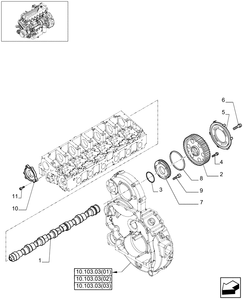 Схема запчастей Case IH 7120 - (10.106.01[01]) - CAMSHAFT - 7120/7120(LA) (10) - ENGINE