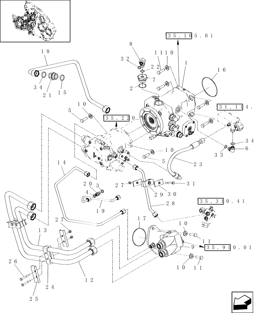 Схема запчастей Case IH 7120 - (35.204.01) - VARIABLE SPEED FEEDER/HEADER DRIVE (35) - HYDRAULIC SYSTEMS