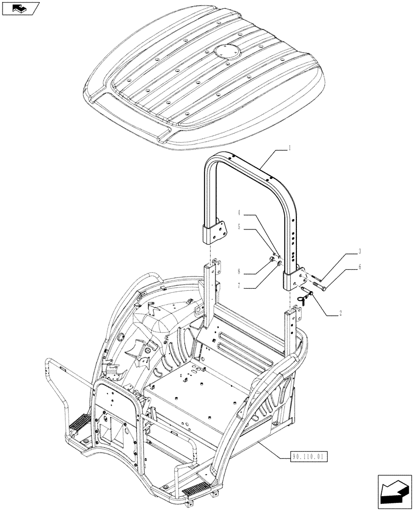 Схема запчастей Case IH FARMALL 75C - (90.114.03) - FOLDABLE ROPS - NAR - L/CAB (90) - PLATFORM, CAB, BODYWORK AND DECALS