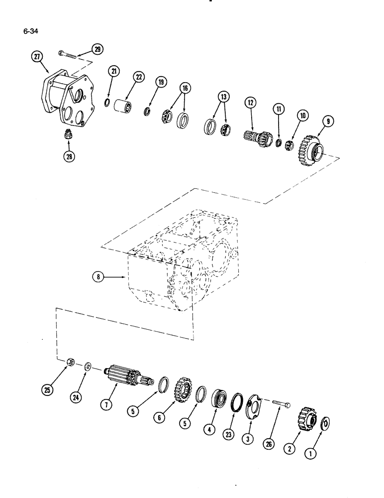 Схема запчастей Case IH 1620 - (6-34) - TRANSMISSION INPUT DRIVE SHAFT (03) - POWER TRAIN